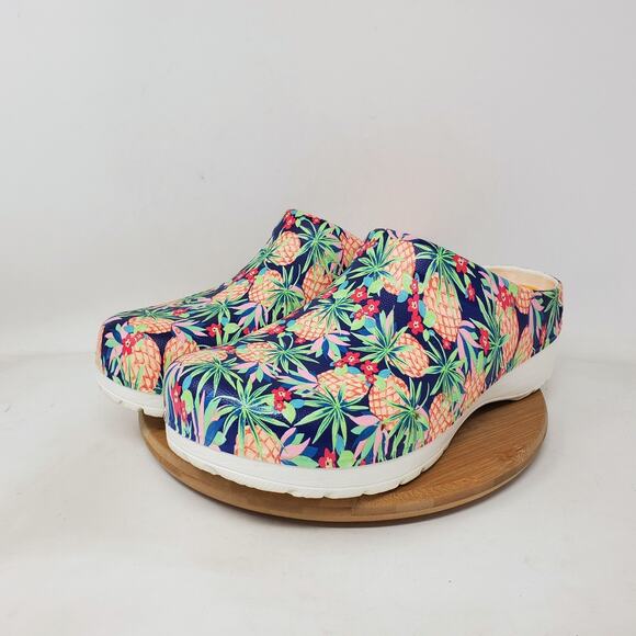Dansko Kane Clogs Womens 40 Tropical Pineapple Flower Closed Toe Work Shoes - Picture 2 of 12